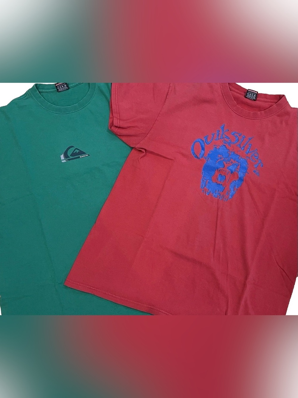Lot of 2 Y2K Quiksilver T-shirts Size Large Green Red Surf Beach Cali Skate